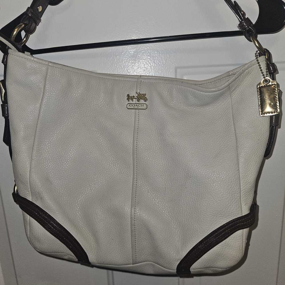Coach Ivory and Dark Brown Leather Shoulder Bag